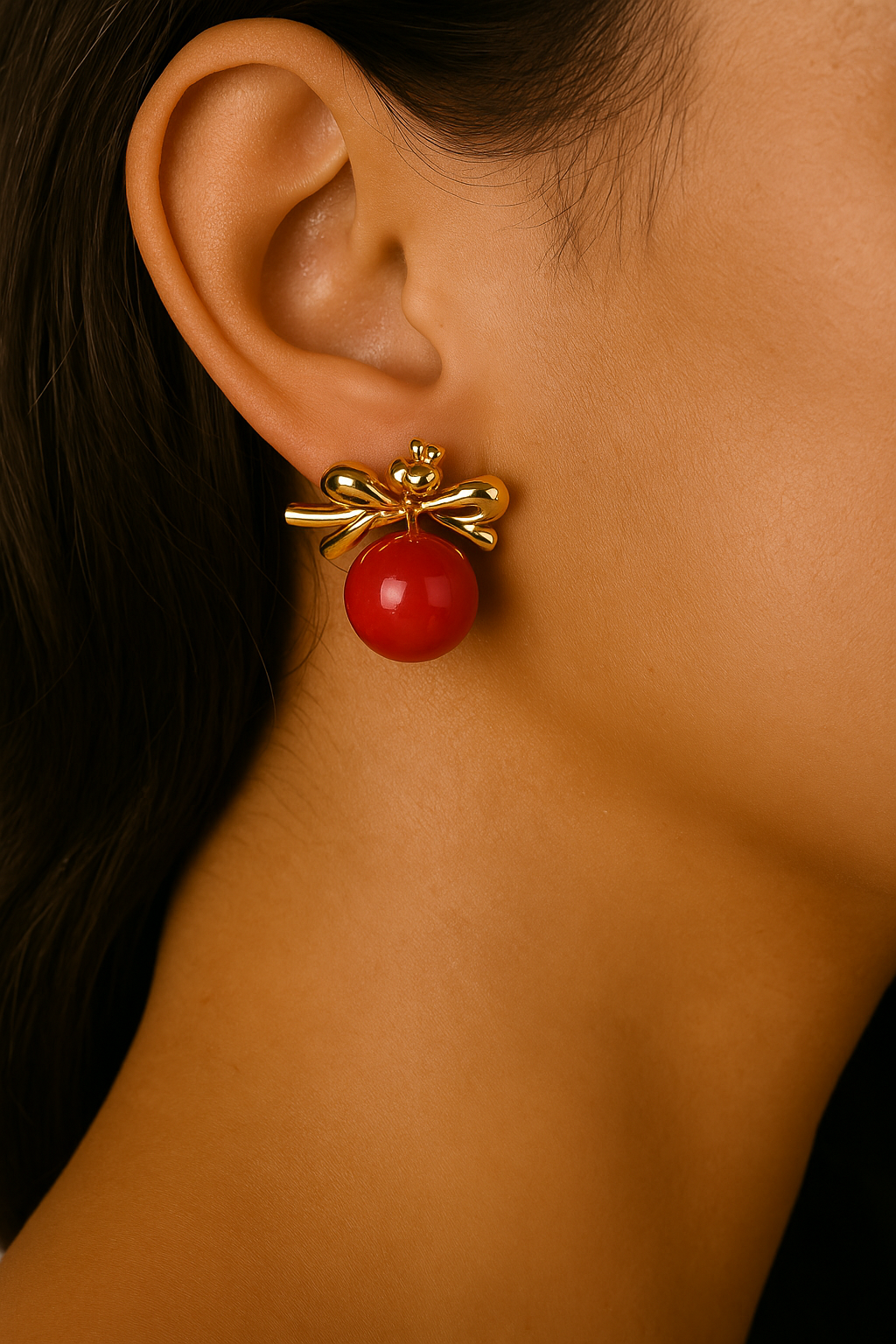 Cherry Red Bow Earrings