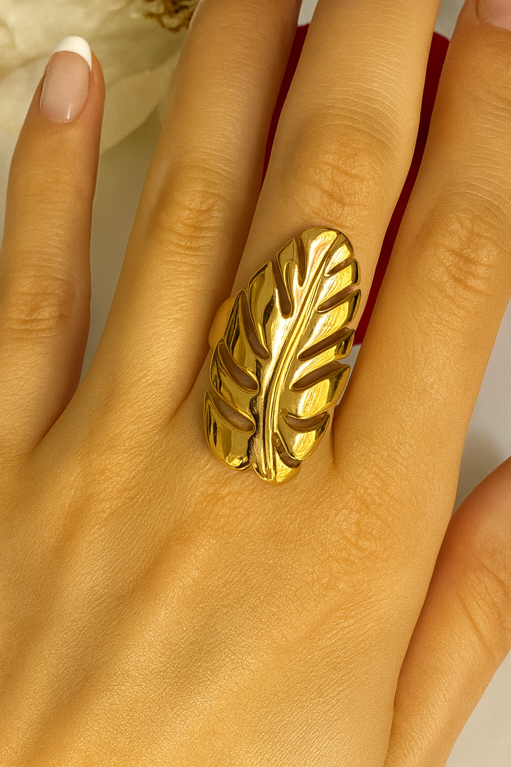 Golden Leaf Stainless Steel Ring
