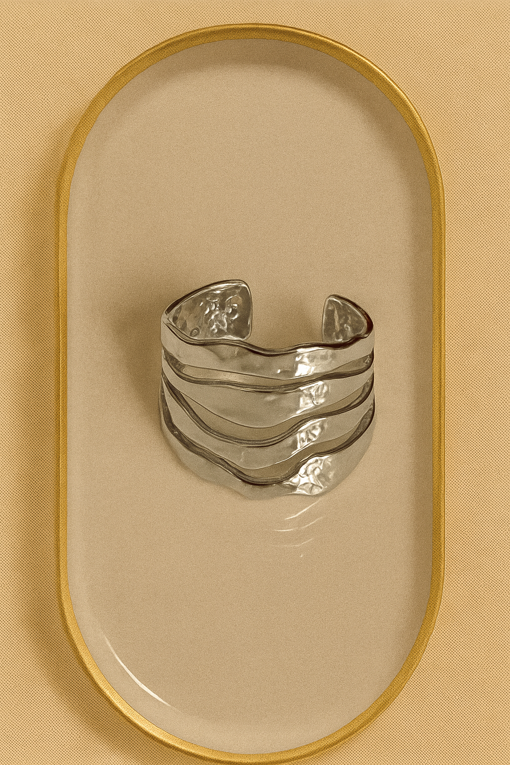 Hammered Silver Stainless Steel Cuff Ring