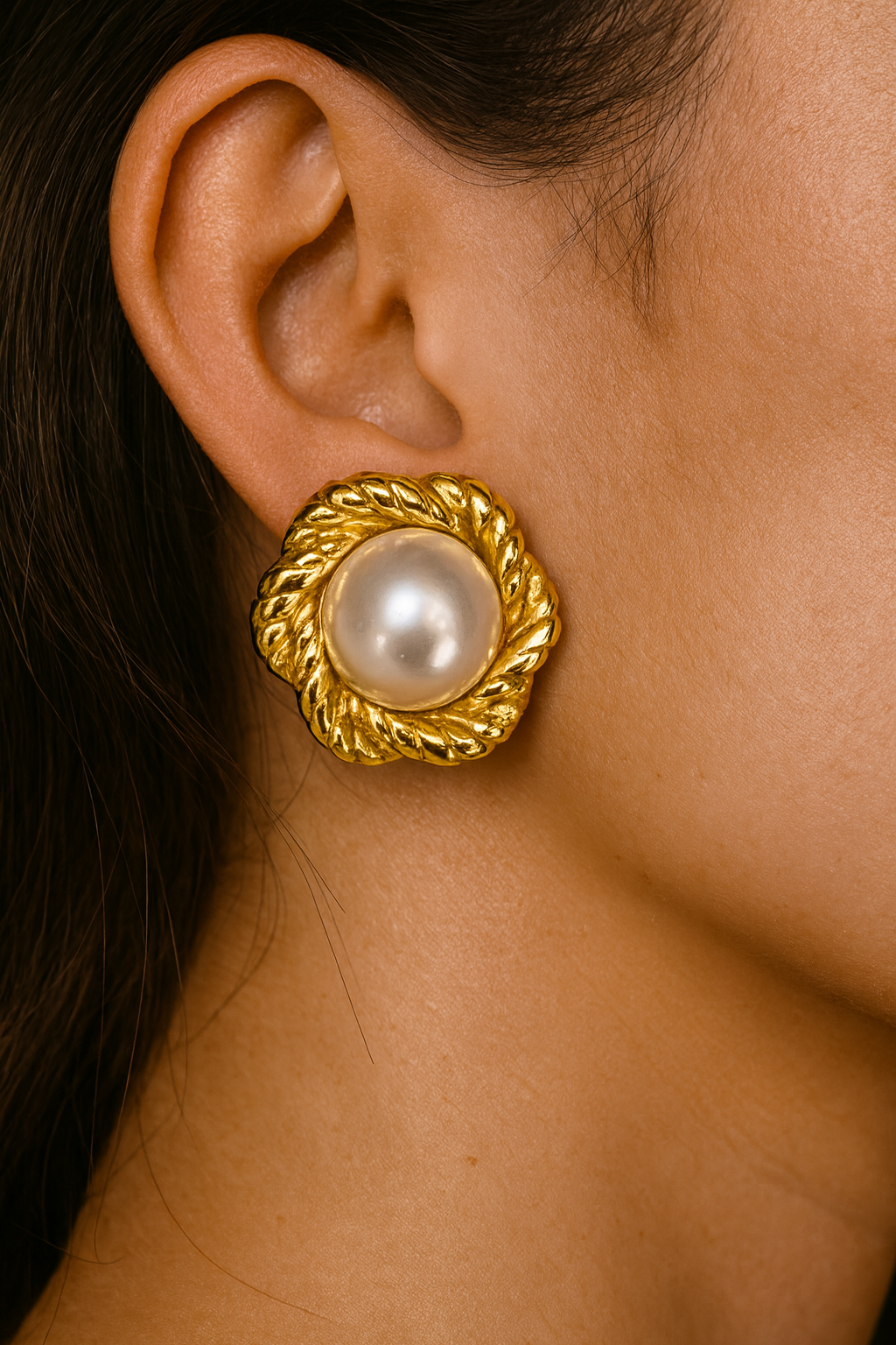Vintage-Inspired Gold Pearl Stud Earrings