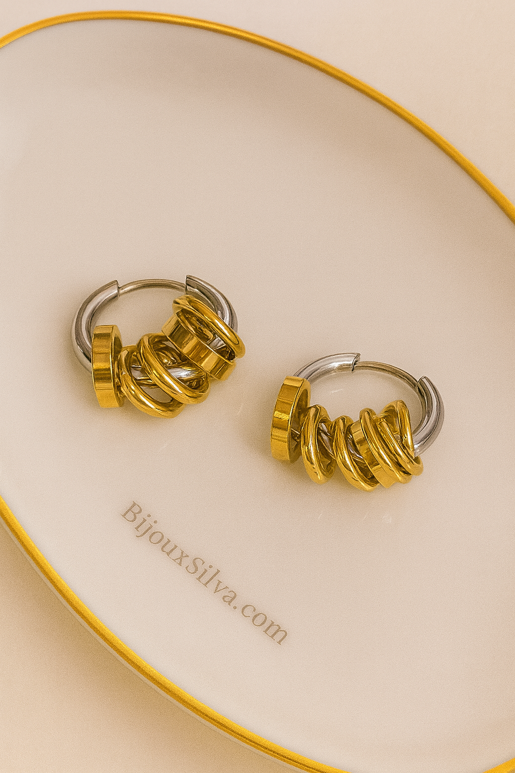 Two-Tone Hoop Earrings with Stacked Gold Rings