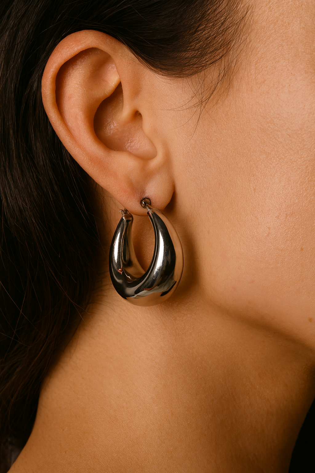 Silver Crescent Hoop Earrings