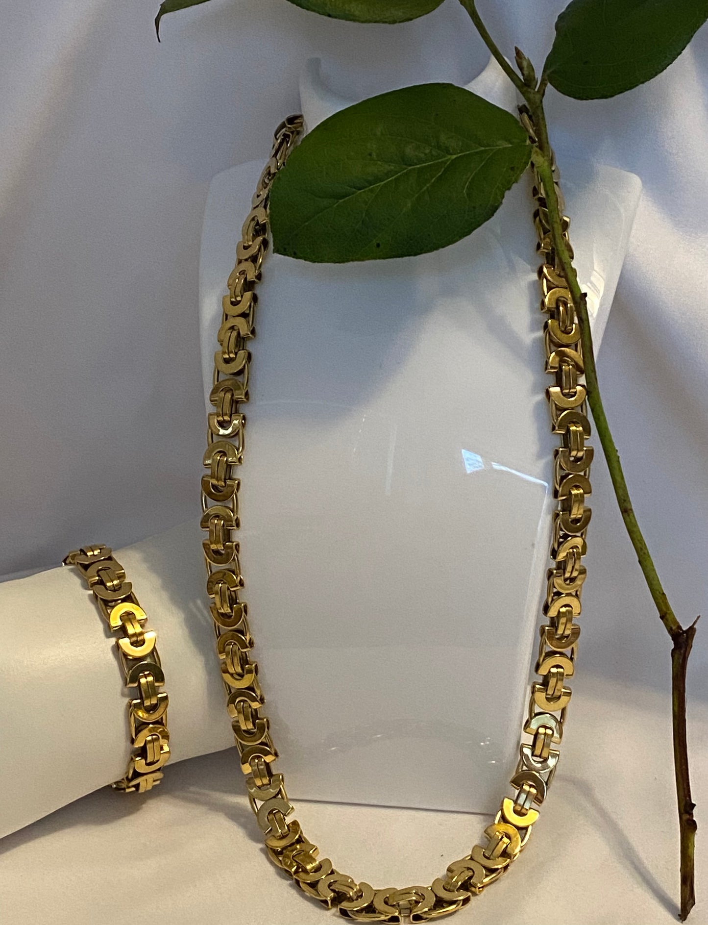 Gold Stainless Steel Chain & Bracelet Set