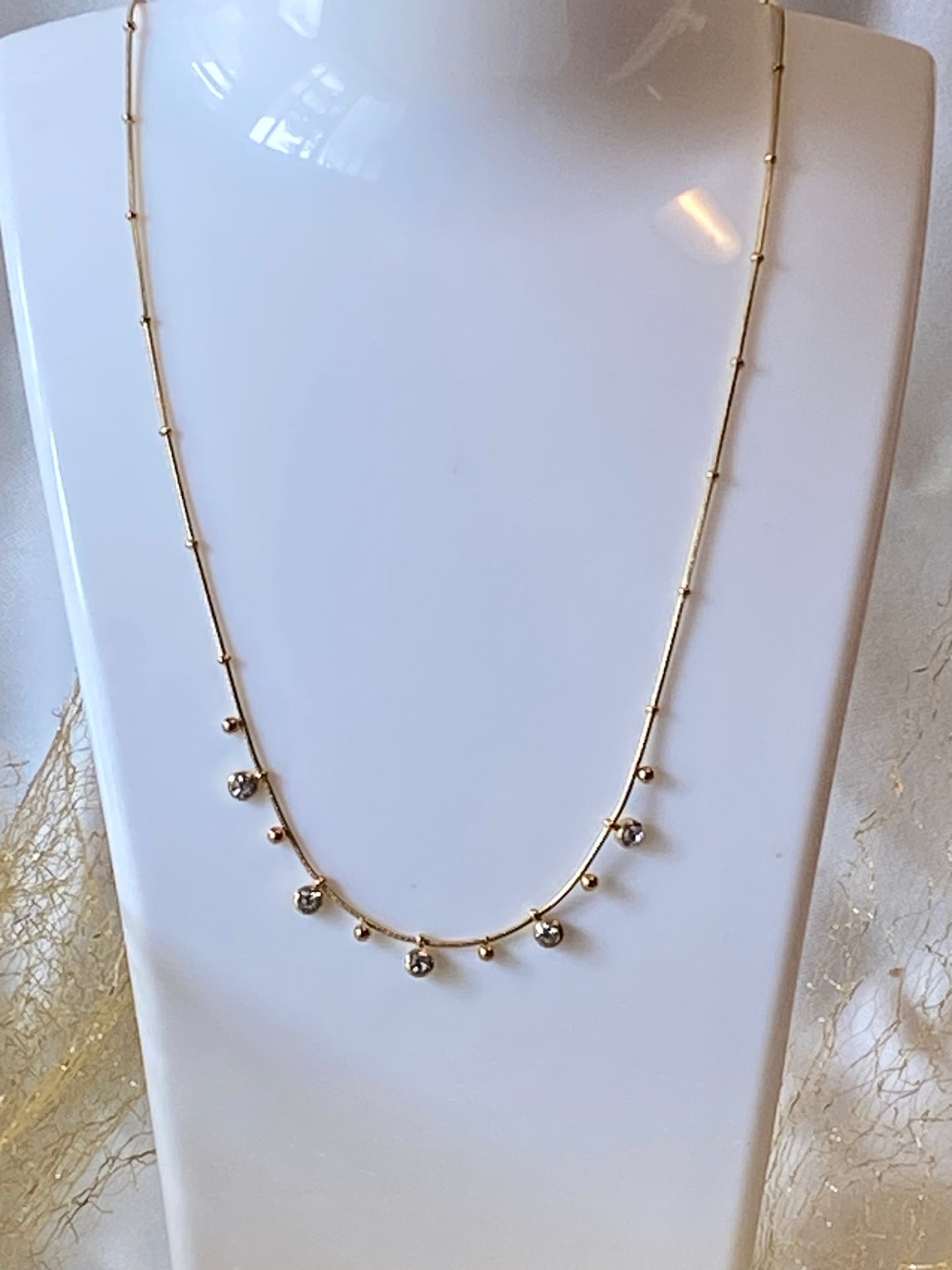 Dainty Gold Necklace with Silver Bead Charms