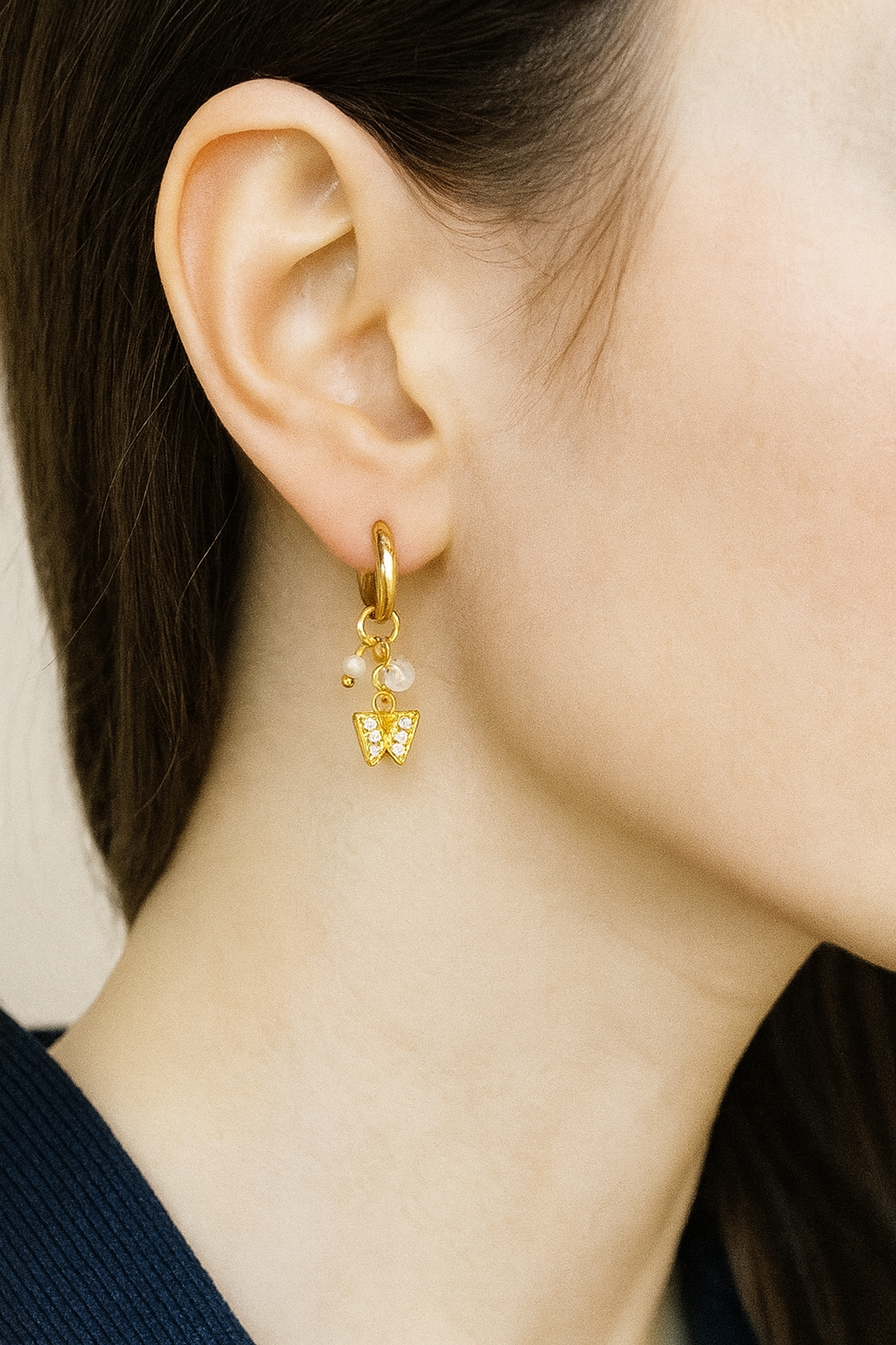 Golden Butterfly Charm Hoop Earrings