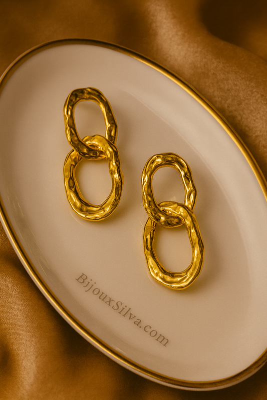 Hammered Gold Link Statement Earrings