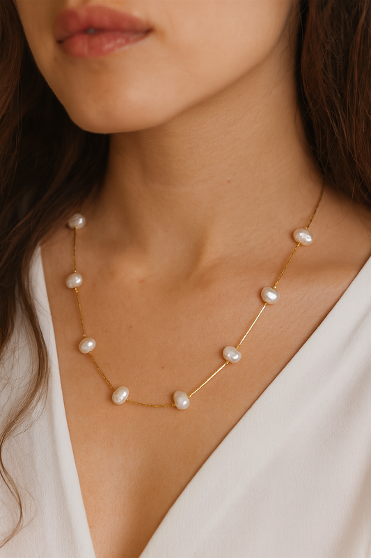 Elegant Gold stainless steel Chain Necklace with Freshwater Pearls