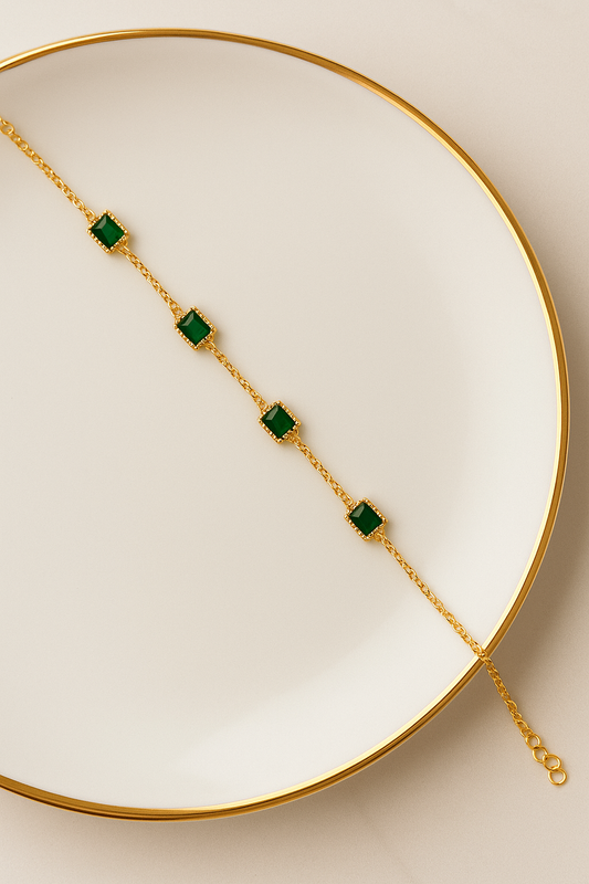 Delicate Gold & Green Square Bracelet