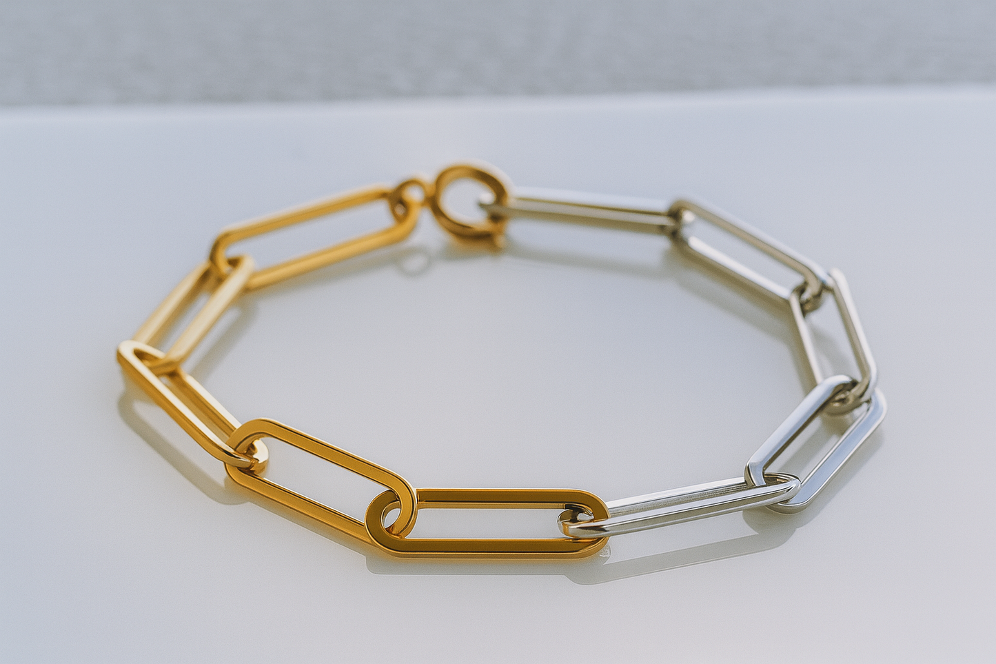 Two tone treasure paper clip bracelet