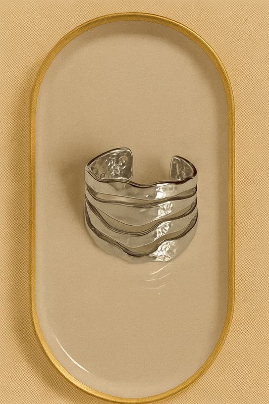 Hammered Silver Stainless Steel Cuff Ring