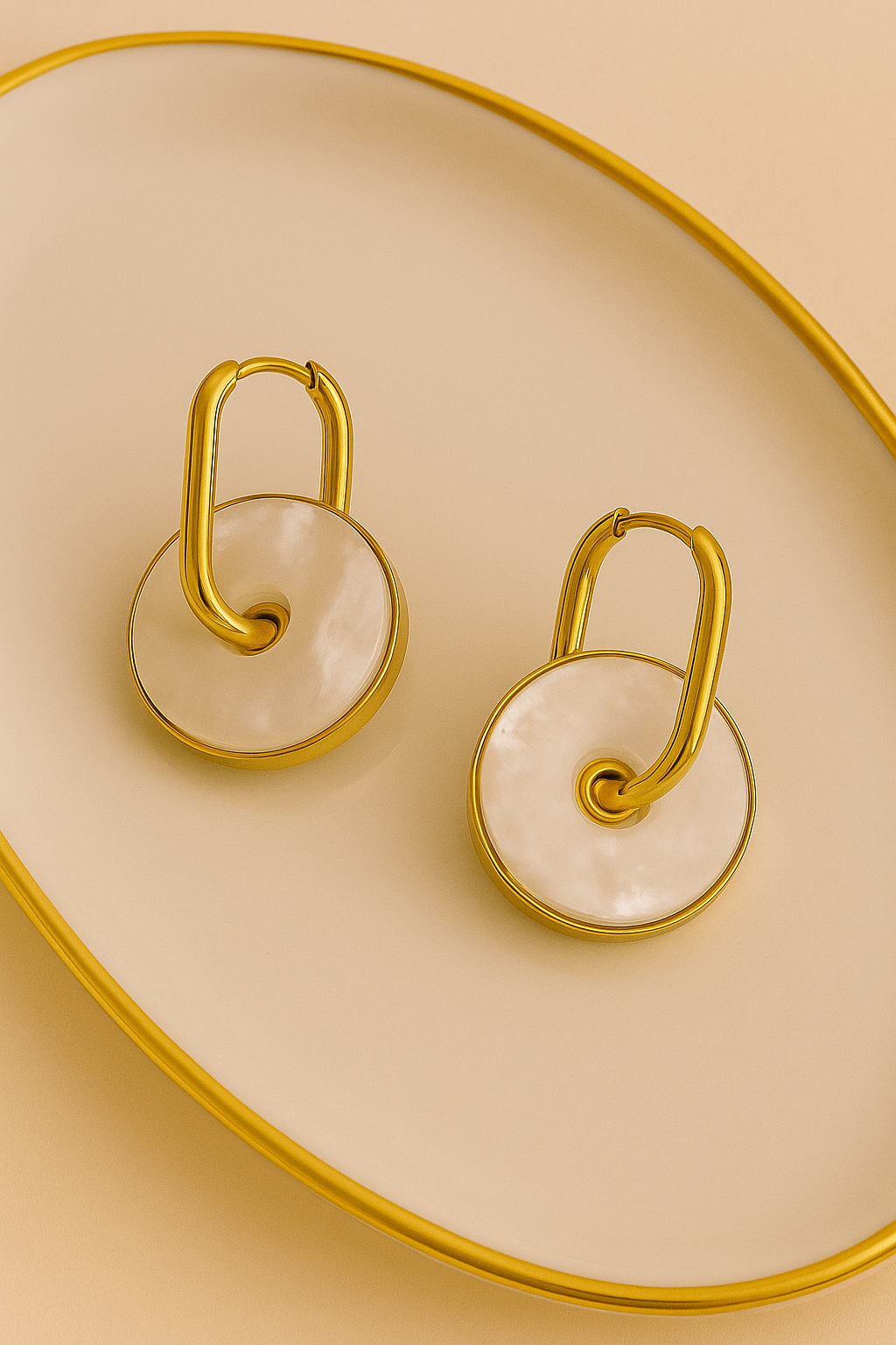 Gold Hoop Earrings with Mother-of-Pearl Discs
