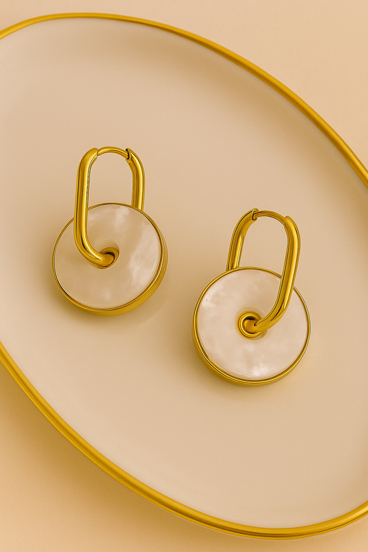 Gold Hoop Earrings with Mother-of-Pearl Discs