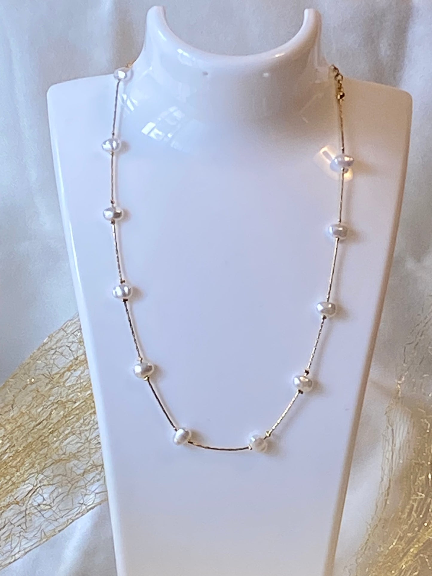 Elegant Gold stainless steel Chain Necklace with Freshwater Pearls