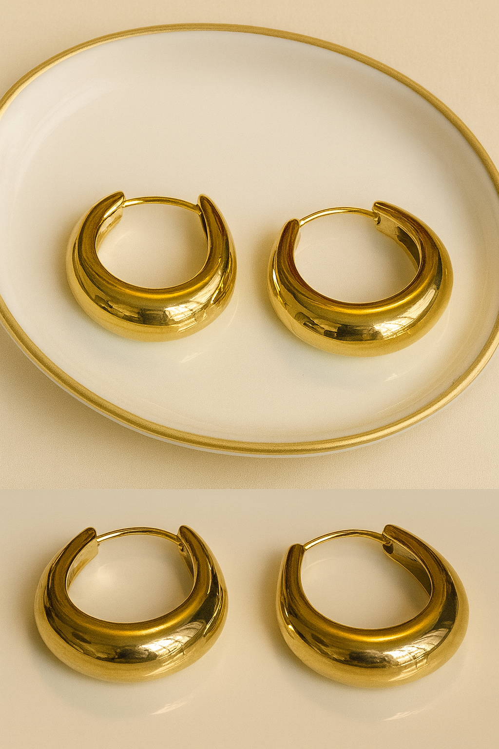 Crescent Gold Hoop Earrings with Back Slot