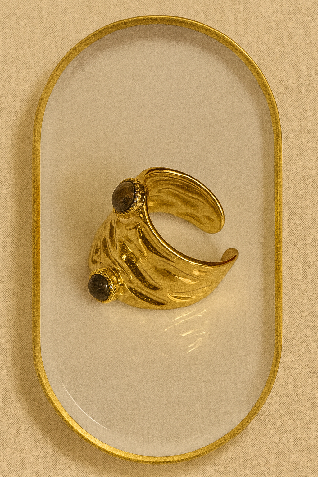 Textured Gold Stainless Steel Ring with Stones