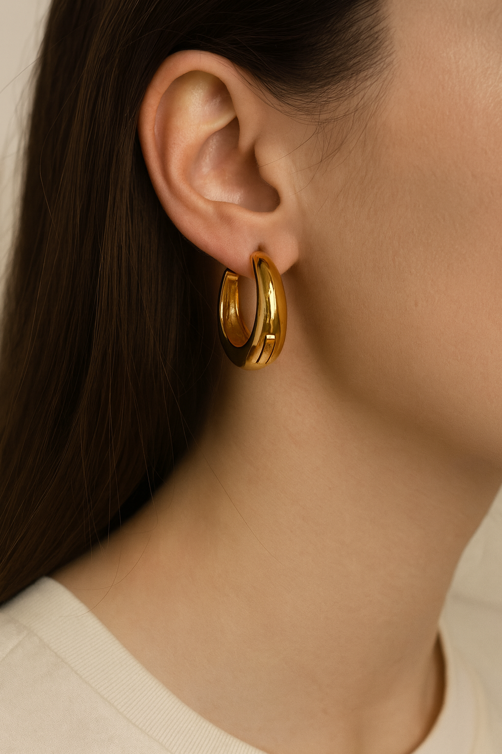 Crescent Gold Hoop Earrings with Back Slot
