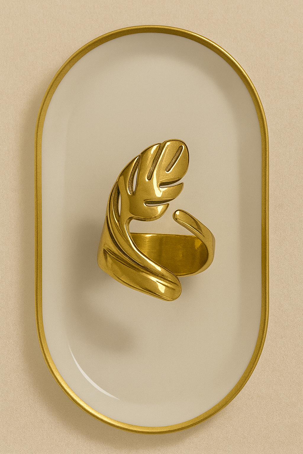 Golden Leaf Stainless Steel Ring