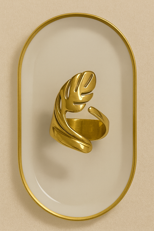 Golden Leaf Stainless Steel Ring