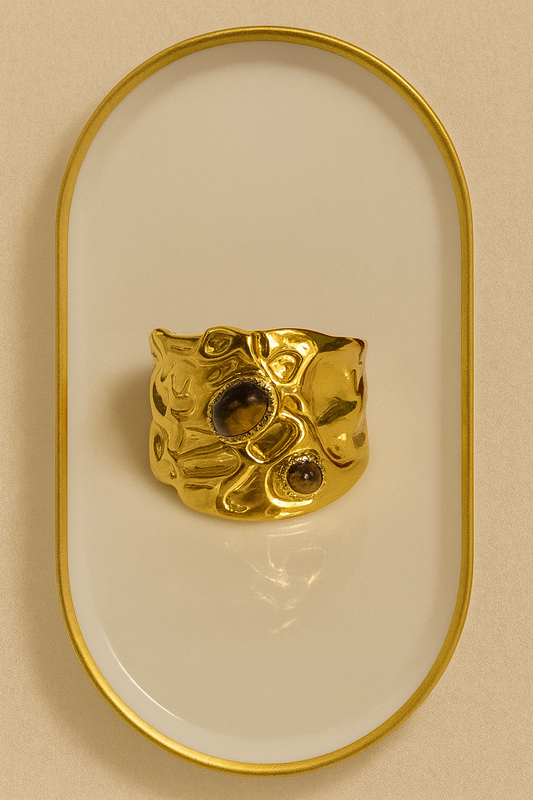 Textured Gold Stainless Steel Ring with Stones