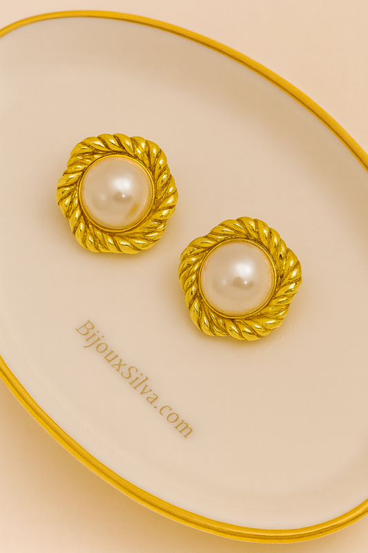 Vintage-Inspired Gold Pearl Stud Earrings