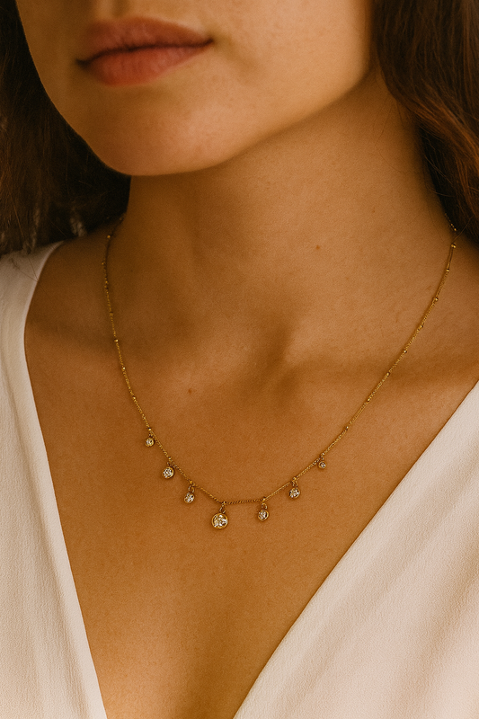 Dainty Gold Necklace with Silver Bead Charms