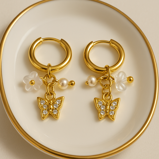 Golden Butterfly Charm Hoop Earrings