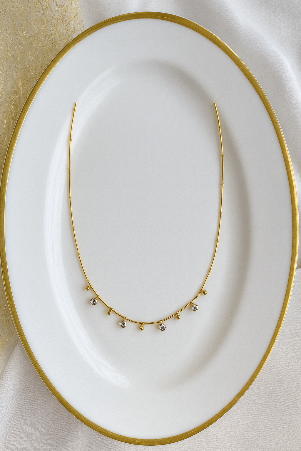 Dainty Gold Necklace with Silver Bead Charms