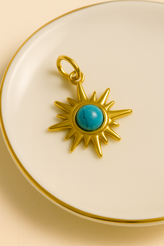 🌞 Turquoise Sunburst Stainless Steel Pendant