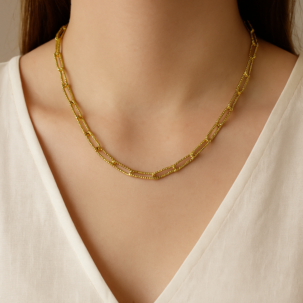 Textured Gold Link Chain Necklace