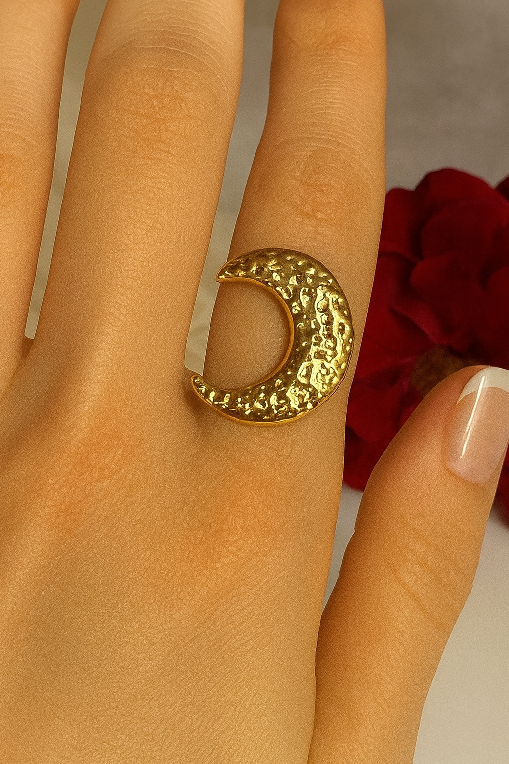 Hammered Gold Stainless Steel Ring