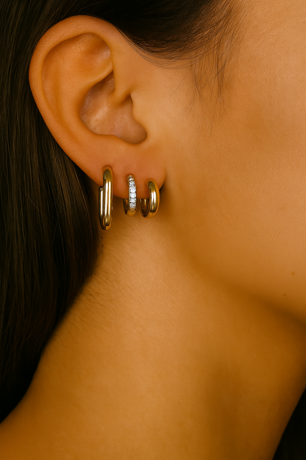 3-Pair Gold Stainless Steel Huggie Hoop Set
