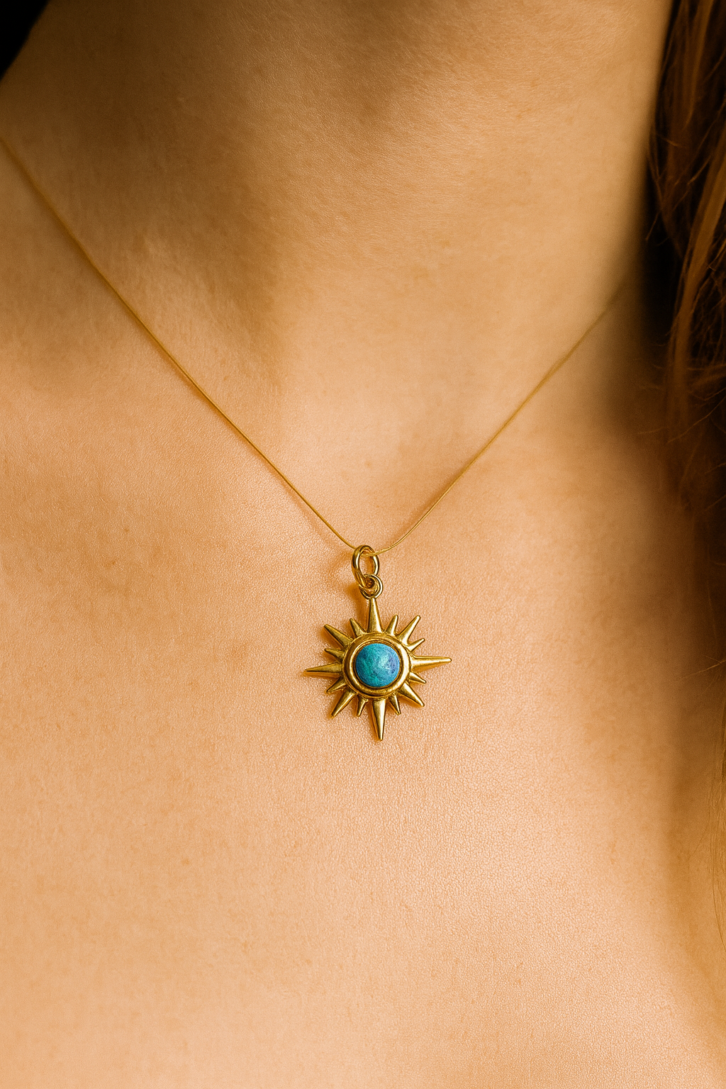🌞 Turquoise Sunburst Stainless Steel Pendant