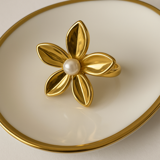 Golden Blossom Pearl Ring