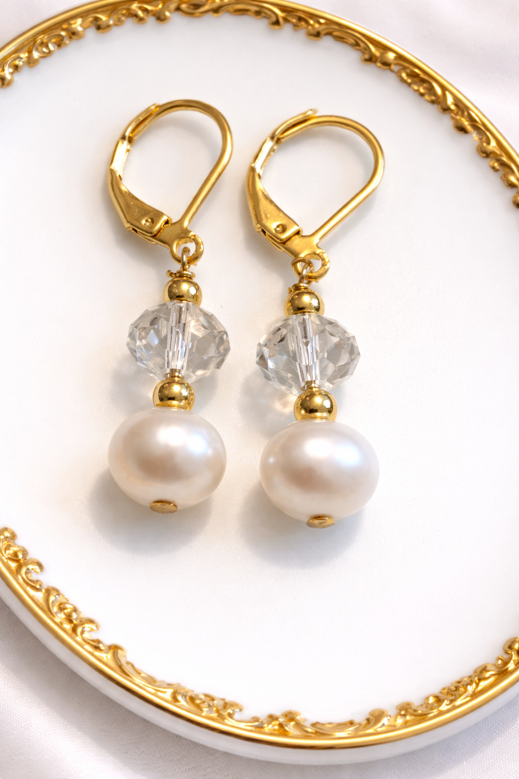 Elegant Pearl & Crystal Drop Earrings